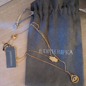 Judith Ripka Gold Double Pendant Necklace